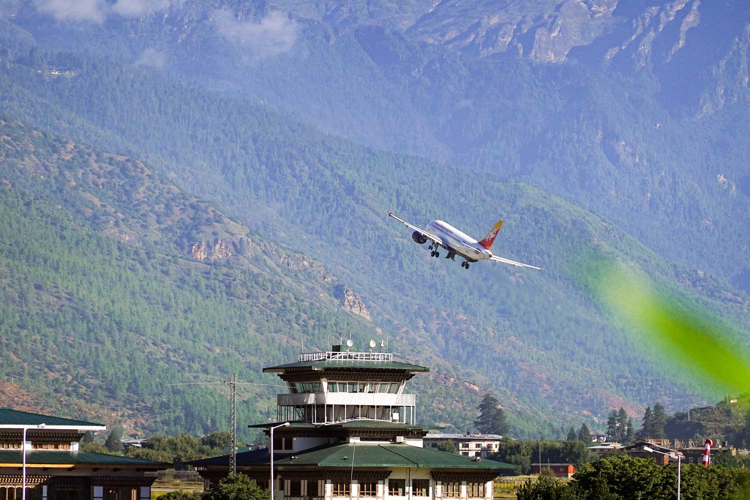 Drukair flight landing during 6 days Bhutan Travel