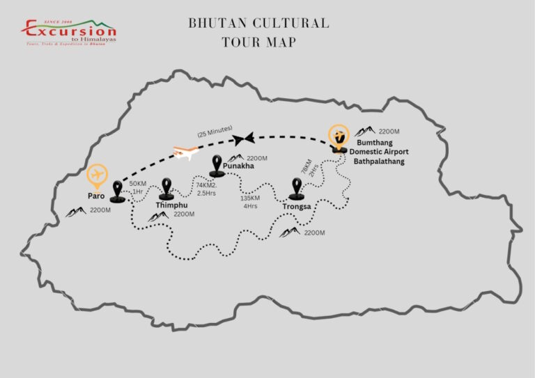 11 Days Bhutan Tour map