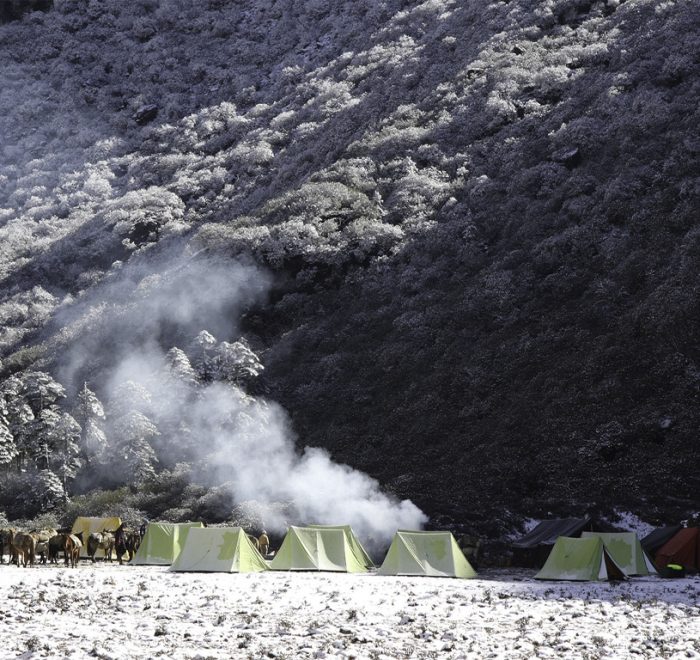 Breathtaking mountain scenery and rugged trails along the Tsaluba Trek in Bhutan.