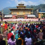 Monks perform colorful mask dances at Phuentsholing Tsechu as crowds gather to celebrate Bhutanese tradition.