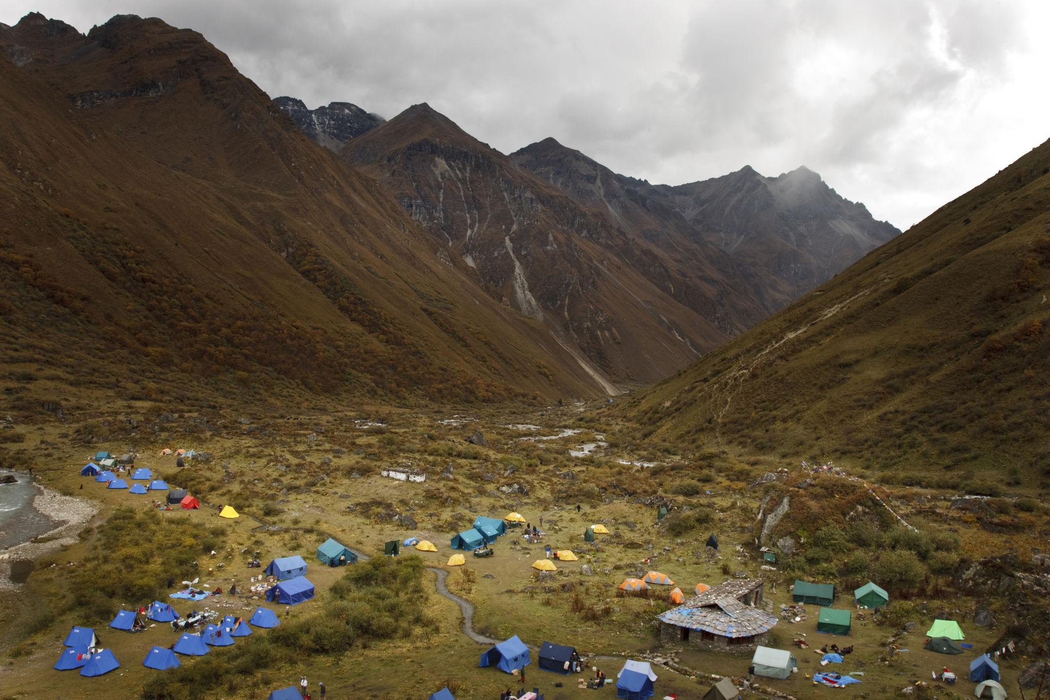 Jamsapang campsite and mountain landscape on a Bhutan trekking route.