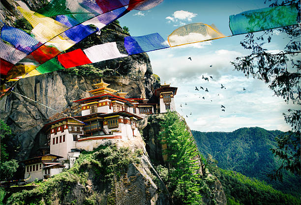 Taktsang Monastery (Tiger’s Nest) perched on a cliffside above Paro Valley, Bhutan.